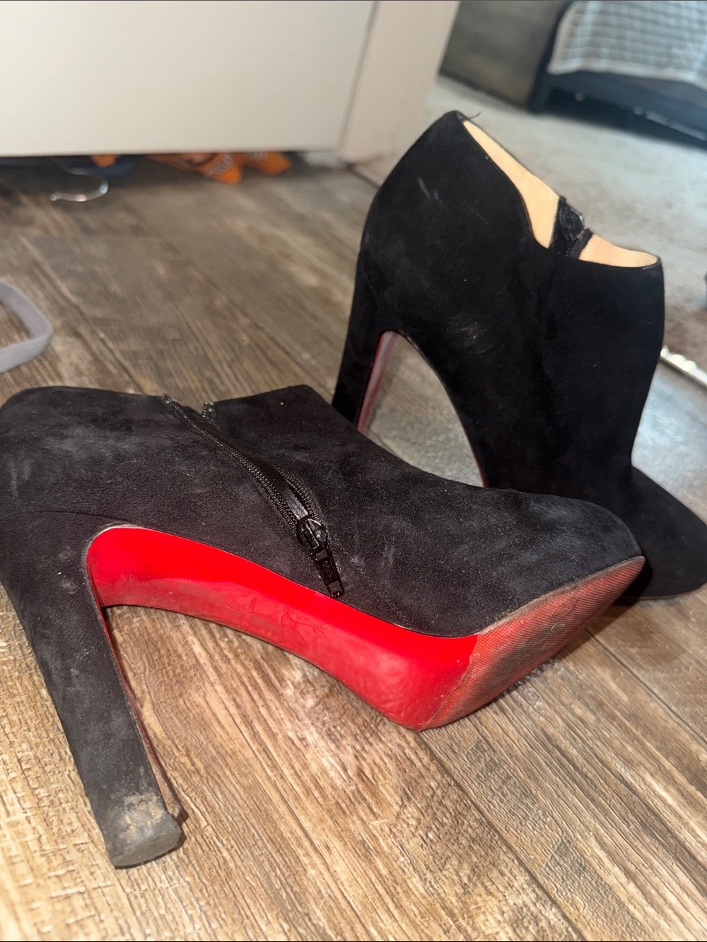 Christian Louboutin Black Suede Ankle Booties with Red Soles